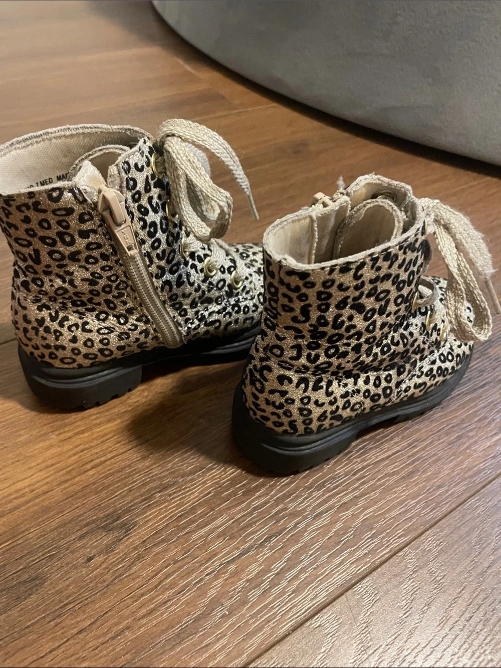 jumping beans Girls Leopard Lace-Up Ankle Boots in Gold and Black
